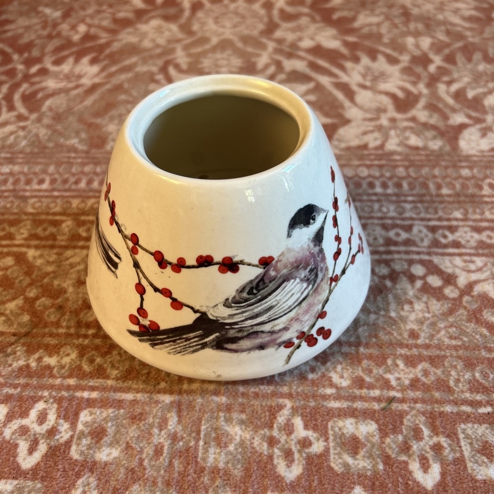 Chickadee Bird Jar Candle Shade Topper Winter Holly Berries